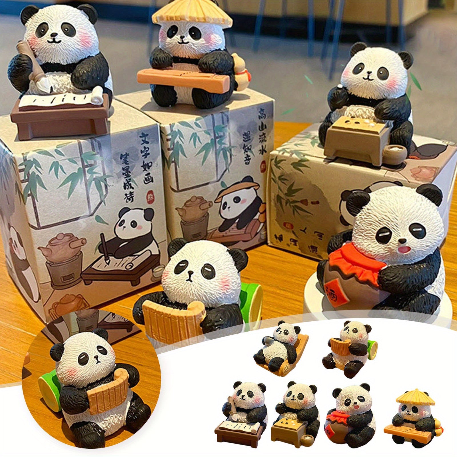 Statue de Panda Piano, échecs, calligraphie et peinture