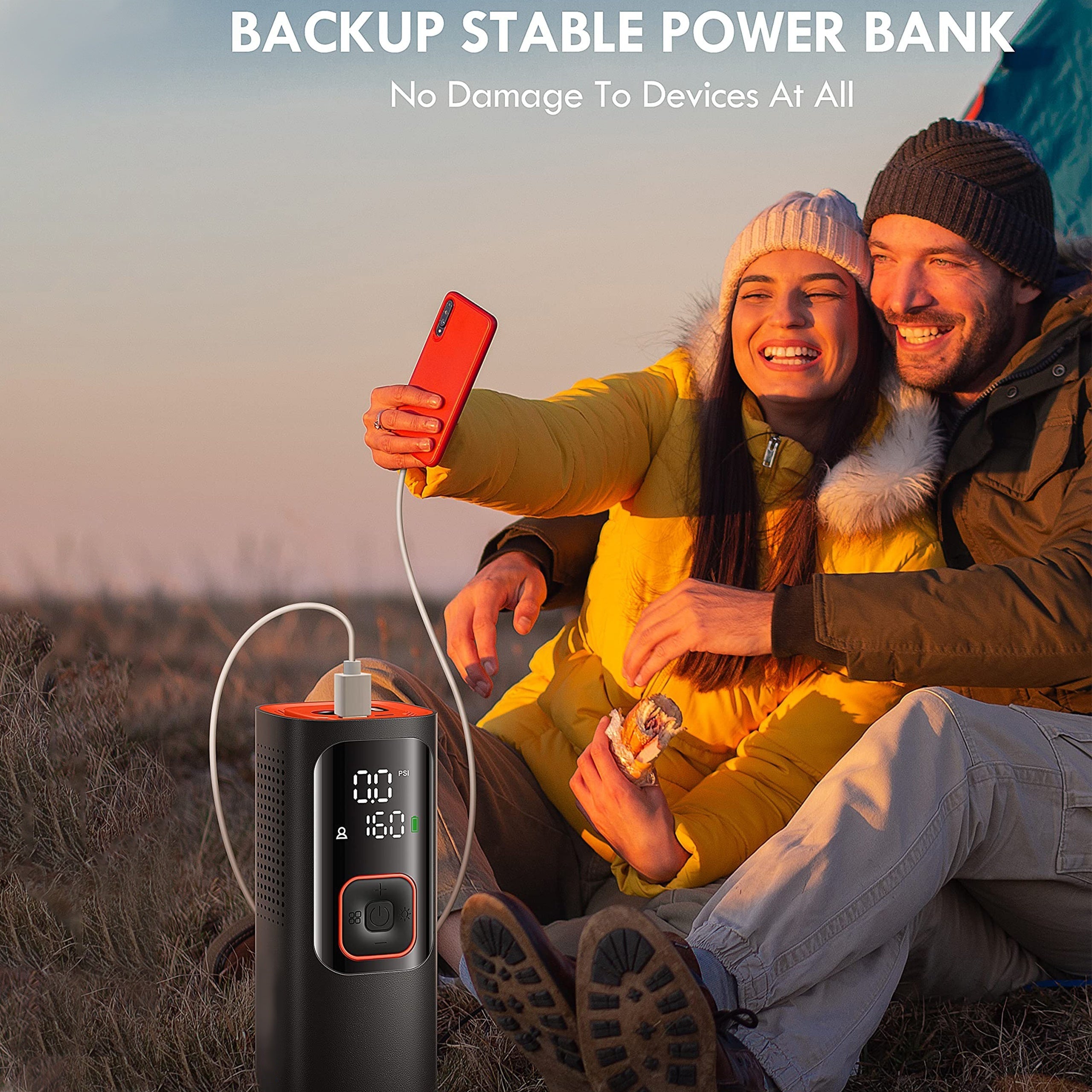 Compresseur d'air portable pour pneus - Puissant 160 PSI et 2 fois plus rapide, affichage LCD précis de la pression, fonctionnement facile sans fil - Pompe à air portable