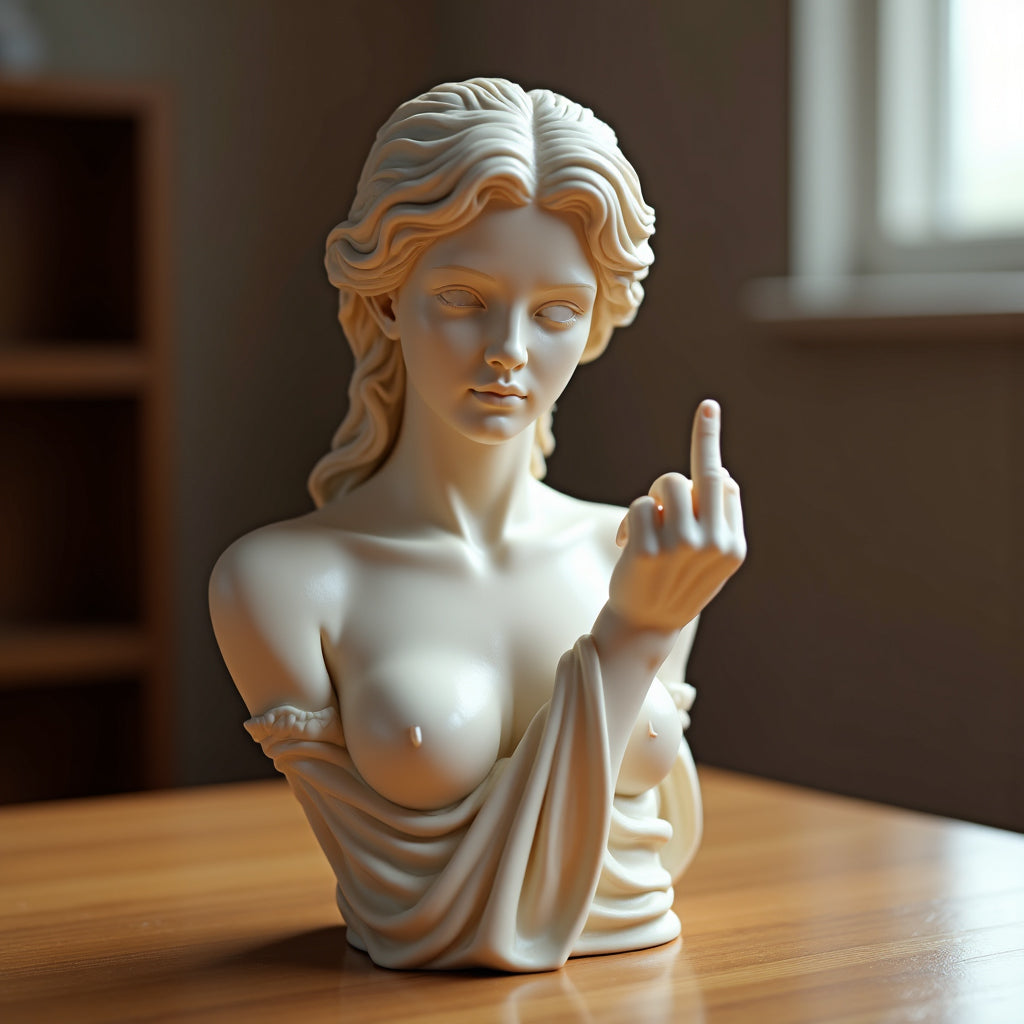 Statue de sorcière au doigt d'honneur
