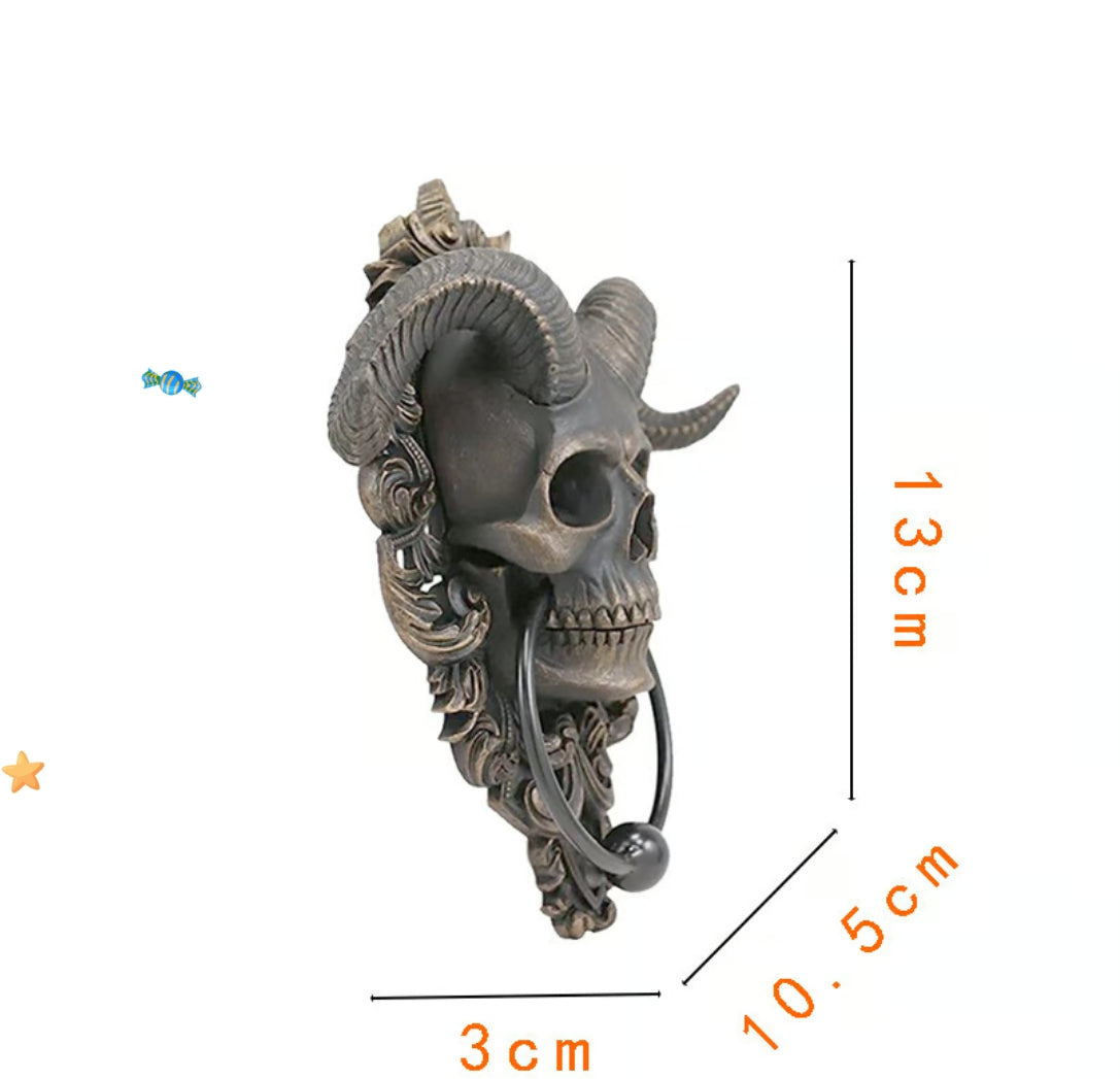 ☠️😈Heurtoir de porte suspendu en forme de crâne de dieu cornu de Baphomet