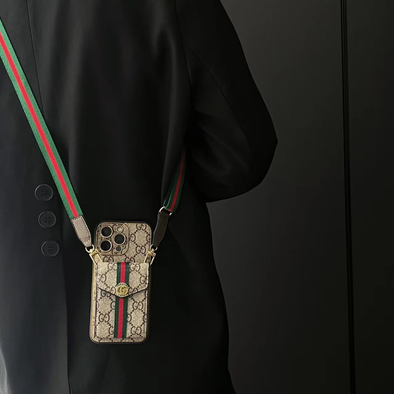 🔥 Étui en cuir antichoc à couverture complète avec portefeuille et sangle pour téléphone, étui pour iPhone avec monogramme