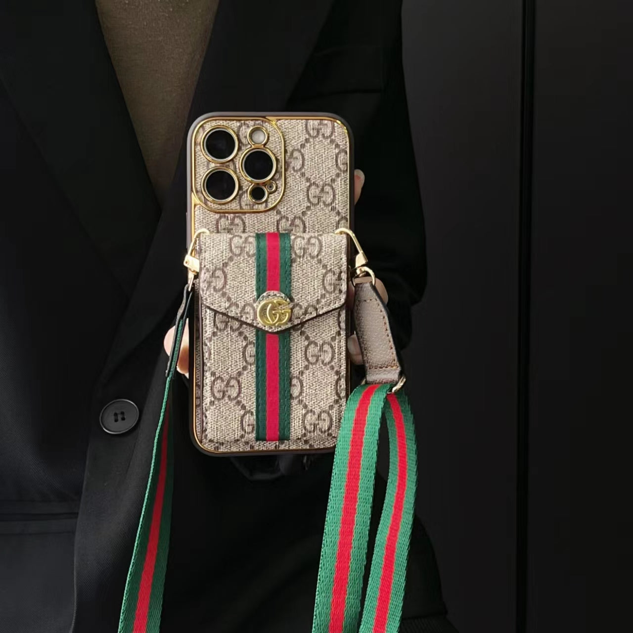 🔥 Étui en cuir antichoc à couverture complète avec portefeuille et sangle pour téléphone, étui pour iPhone avec monogramme