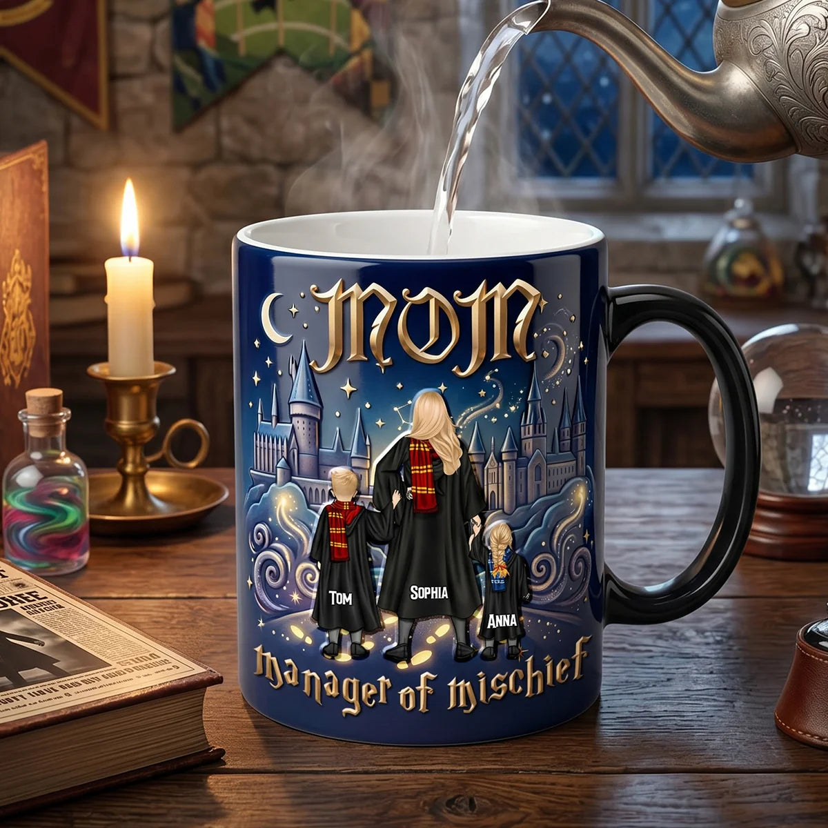 “Fantasy School” Mom and Dad-Themed Color-Changing Ceramic Coffee Mugs—Custom Gifts for Father's Day and Mother's Day