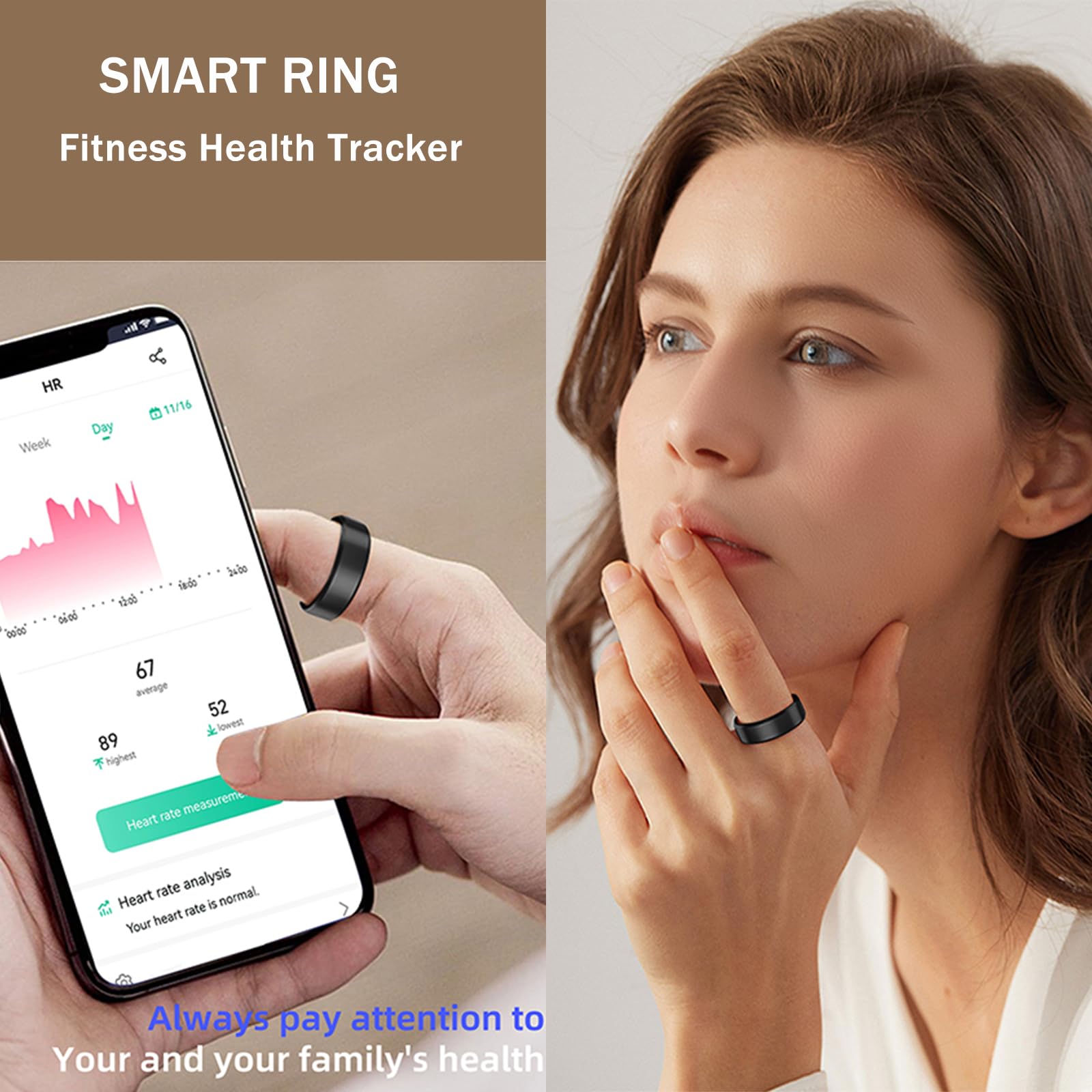 Bague connectée HitTopss, suivi de la condition physique avec suivi des calories, de la fréquence cardiaque, de l'oxygène dans le sang et du sommeil, étanchéité IP68, sans abonnement à l'application
