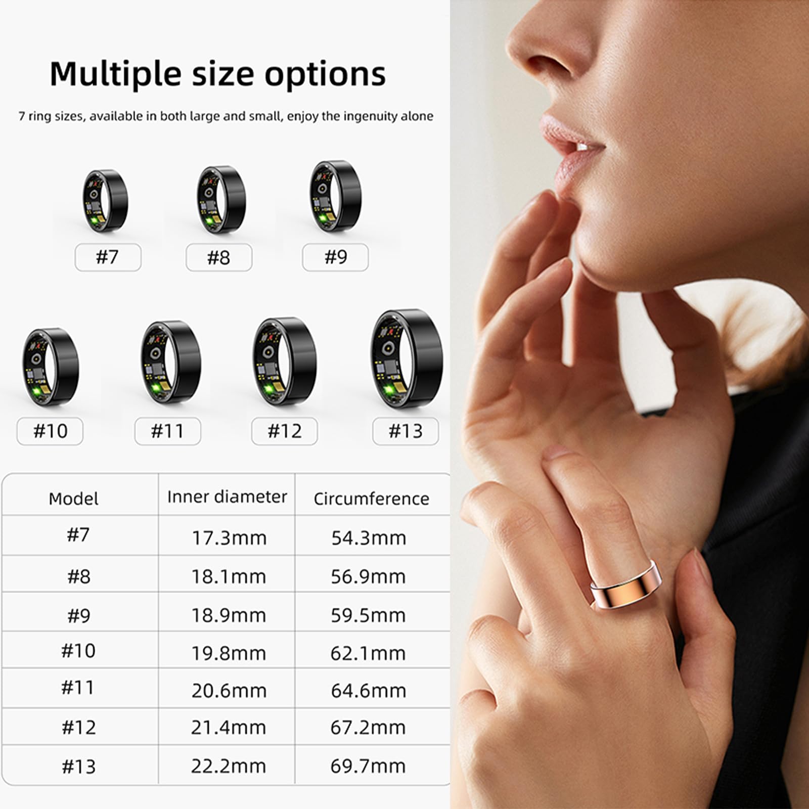 Bague connectée HitTopss, suivi de la condition physique avec suivi des calories, de la fréquence cardiaque, de l'oxygène dans le sang et du sommeil, étanchéité IP68, sans abonnement à l'application