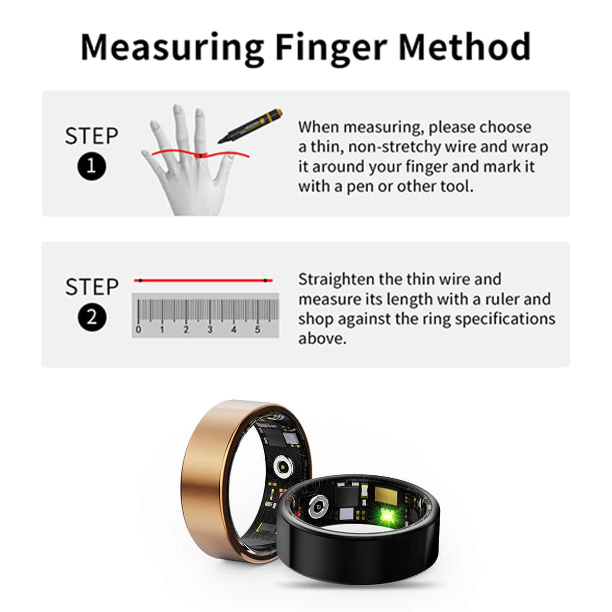 Bague connectée HitTopss, suivi de la condition physique avec suivi des calories, de la fréquence cardiaque, de l'oxygène dans le sang et du sommeil, étanchéité IP68, sans abonnement à l'application