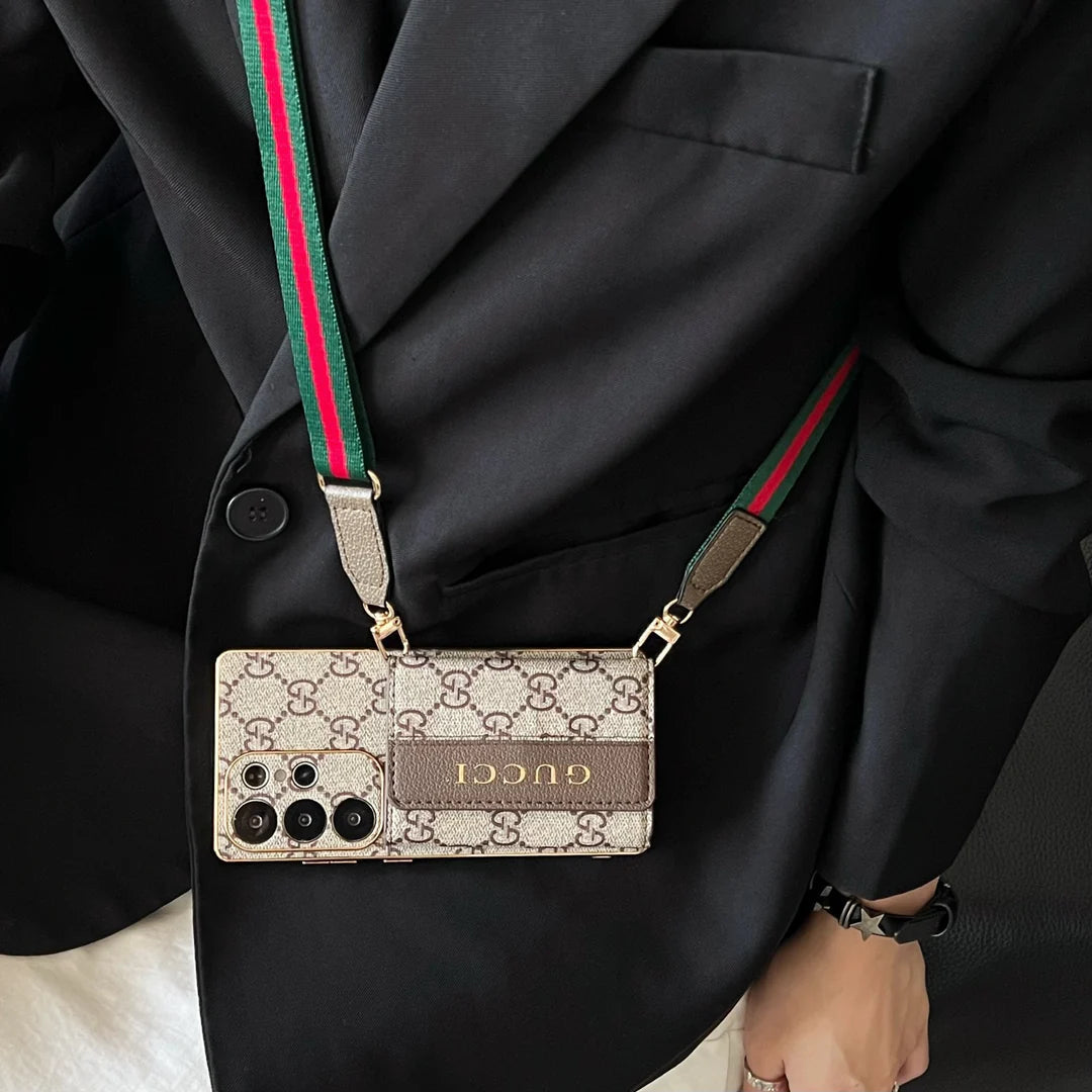 Luxury Leather Wallet Strap Case for Samsung Galaxy