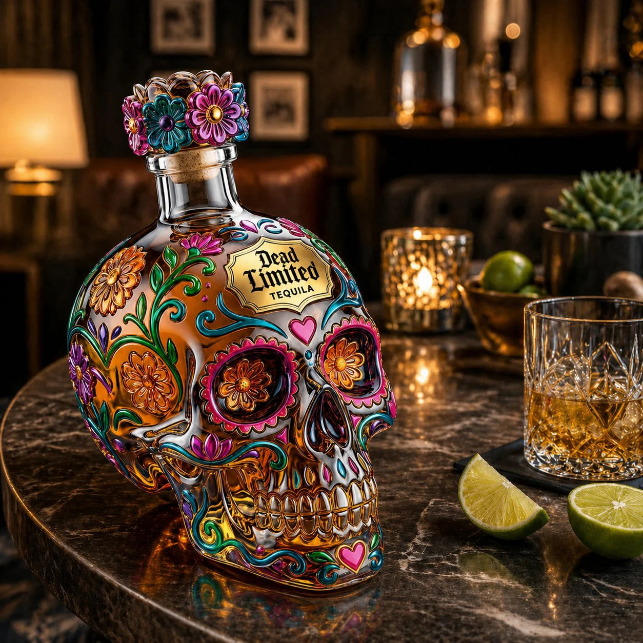 🎁🍷Limited Edition Day of the Dead Skull Tequila Bottle – Colorful Collector’s Gift Box🎁