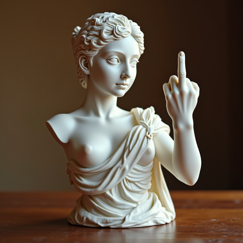 Statue de sorcière au doigt d'honneur