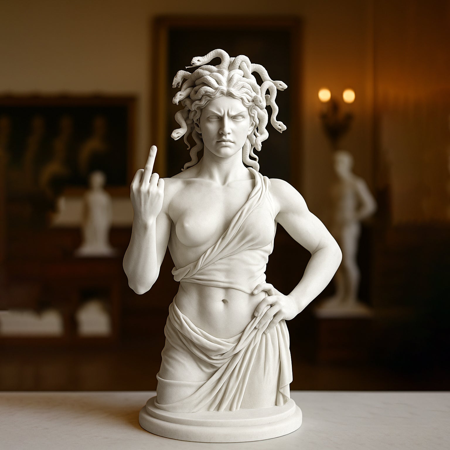 Statue de sorcière au doigt d'honneur