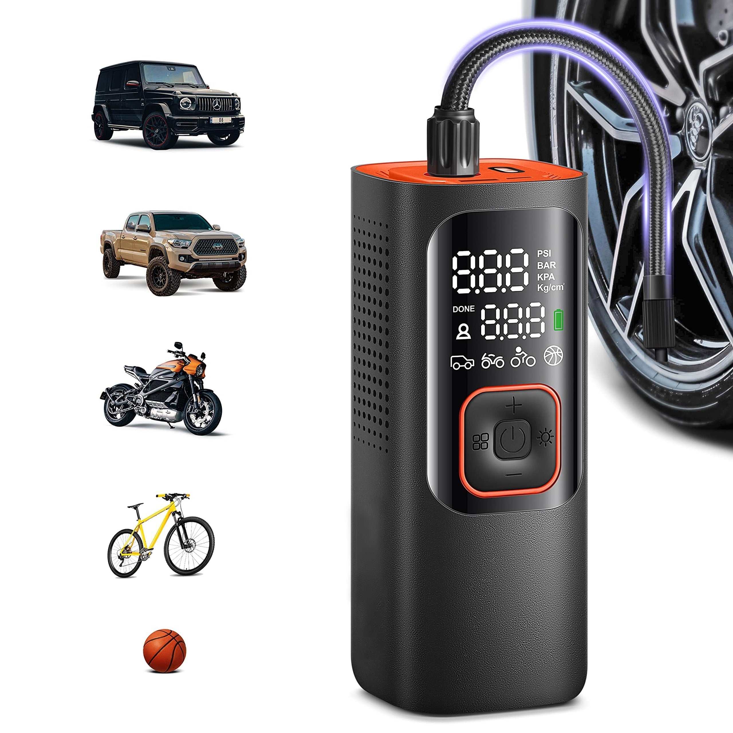 Compresseur d'air portable pour pneus - Puissant 160 PSI et 2 fois plus rapide, affichage LCD précis de la pression, fonctionnement facile sans fil - Pompe à air portable 