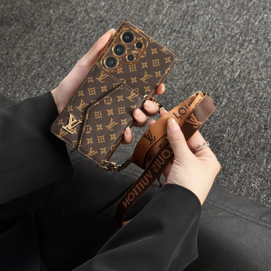 Étui en cuir pour téléphone Samsung avec portefeuille et sangle