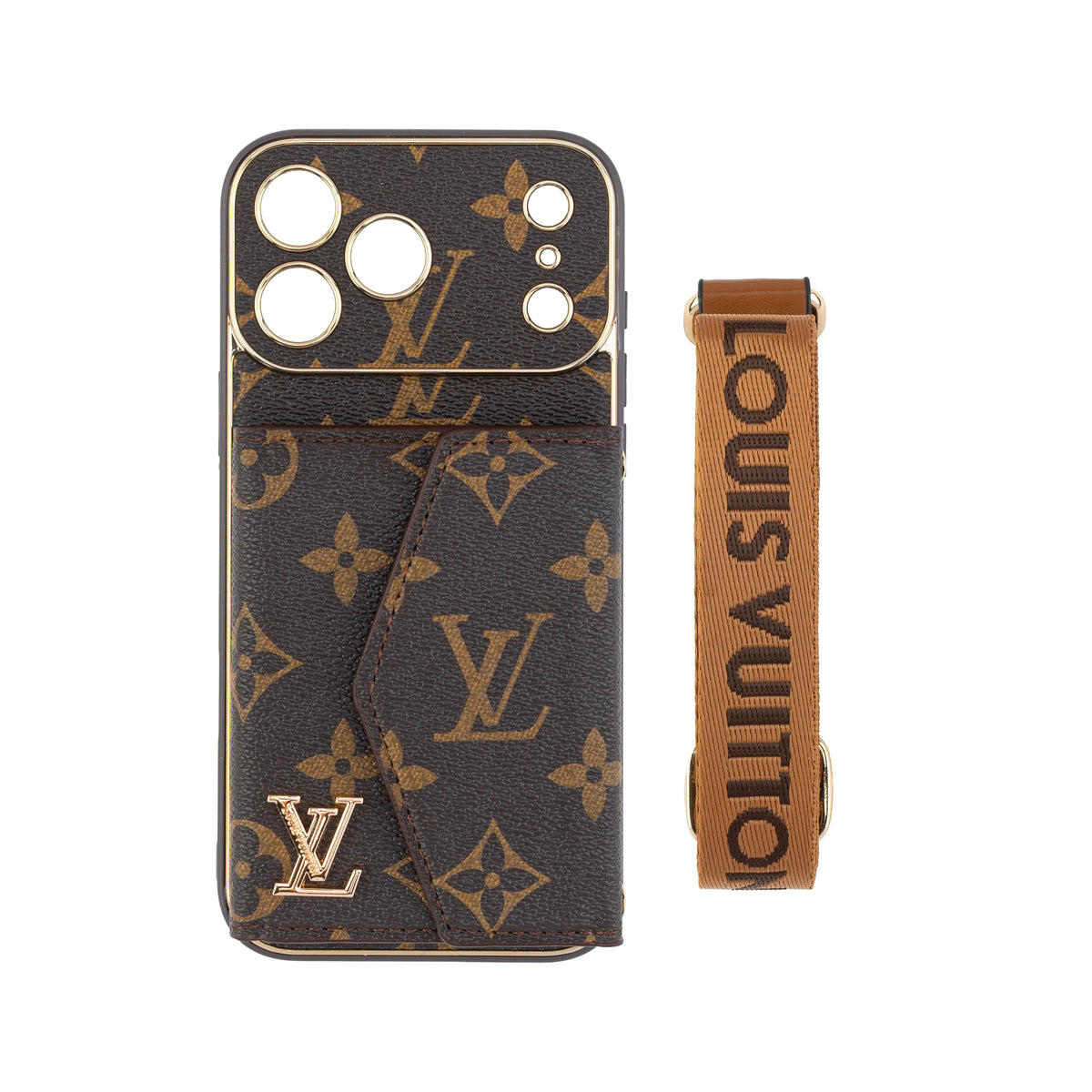 Monogram iPhone Case With Wallet And Strap Brown Big Printing