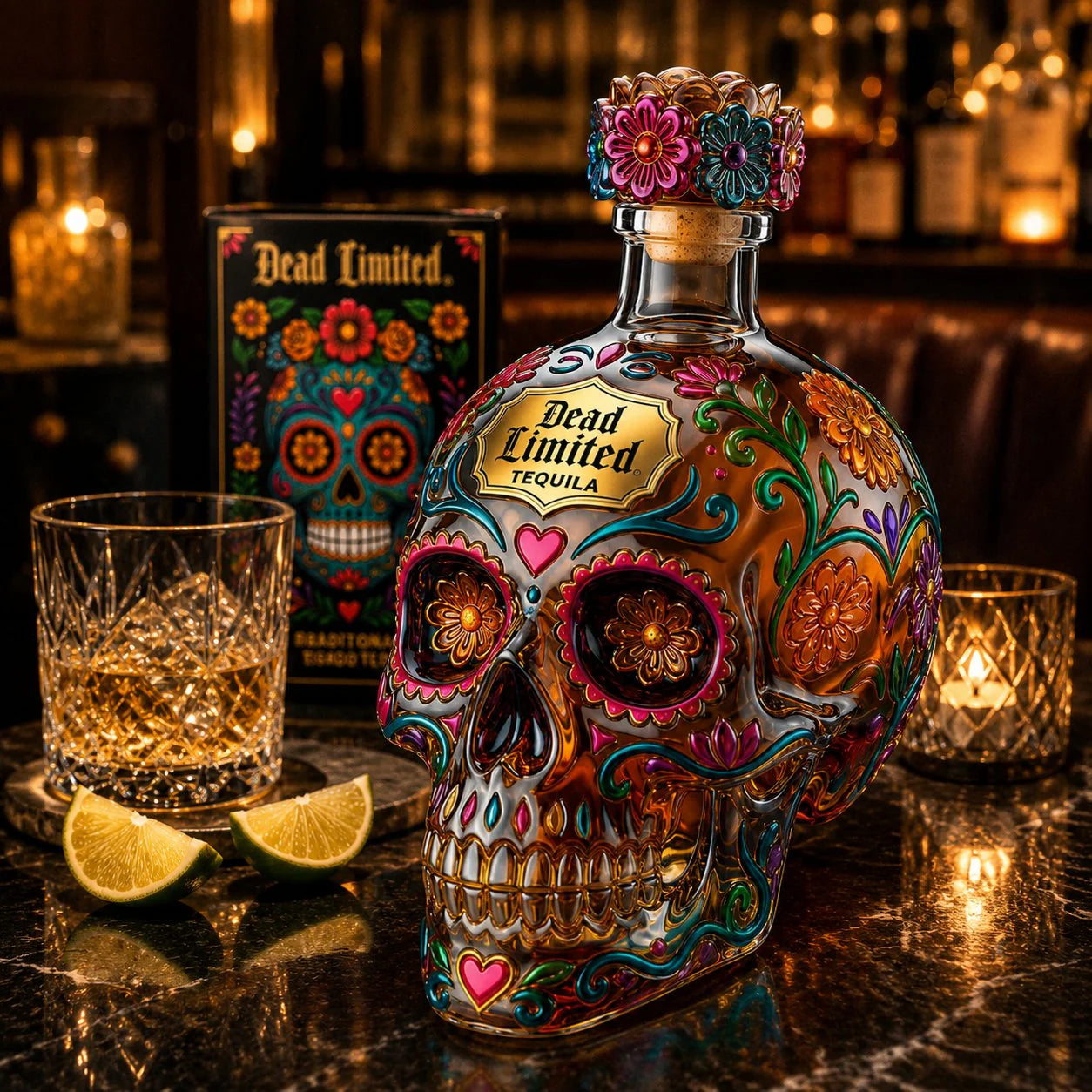 🎁🍷Limited Edition Day of the Dead Skull Tequila Bottle – Colorful Collector’s Gift Box🎁